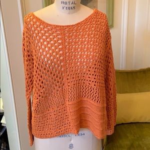 Orange open stitch cotton knit sweater